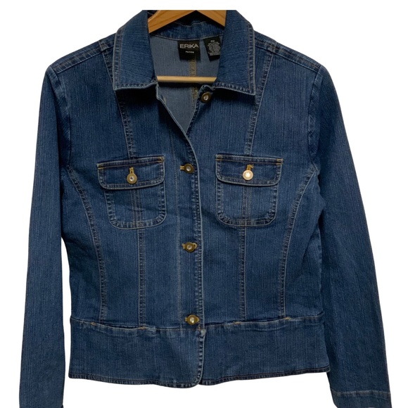 Erika Petite Blue Denim Jacket – Rhinestone Button Detail - Picture 1 of 4